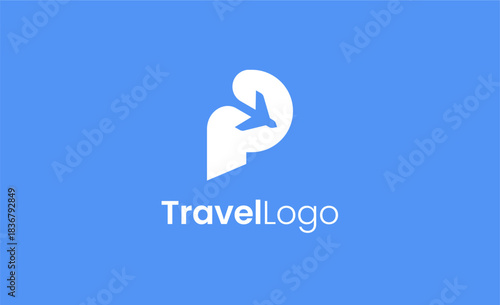 Travel Logo Airplane icon and Letter P, Travel agency illustration modern and minimalist concept.