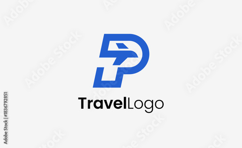 Travel Logo Airplane icon and Letter P, Travel agency illustration modern and minimalist concept.