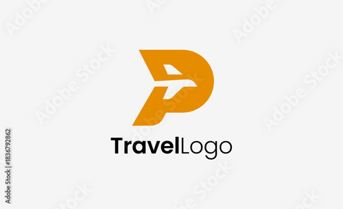 Travel Logo Airplane icon and Letter P, Travel agency illustration modern and minimalist concept.