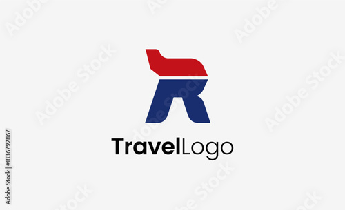 Travel Logo Airplane icon and Letter R, Travel agency illustration modern and minimalist concept.