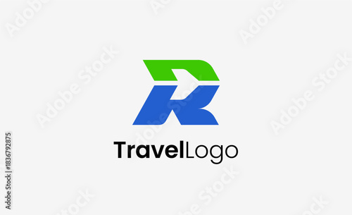 Travel Logo Airplane icon and Letter R, Travel agency illustration modern and minimalist concept.