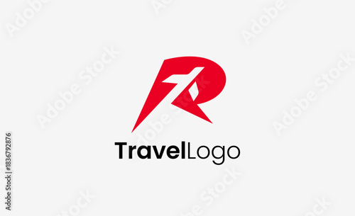 Travel Logo Airplane icon and Letter R, Travel agency illustration modern and minimalist concept.
