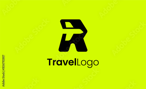 Travel Logo Airplane icon and Letter R, Travel agency illustration modern and minimalist concept.