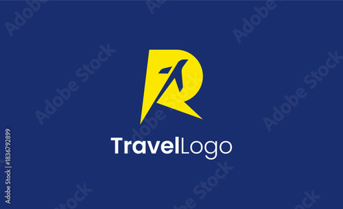 Travel Logo Airplane icon and Letter R, Travel agency illustration modern and minimalist concept.