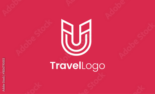 Travel Logo Airplane icon and Letter U, Travel agency illustration modern and minimalist concept.