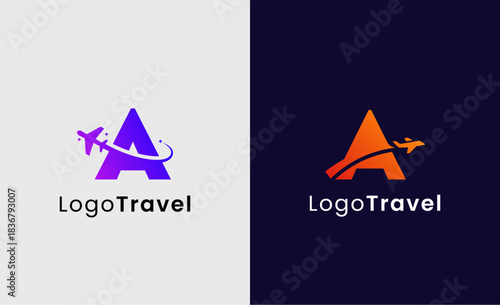 Collection Travel Logo Flight Airplane icon and Letter A, Travel agency illustration modern and minimalist concept.