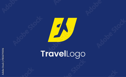 Travel Logo Airplane icon and Letter U, Travel agency illustration modern and minimalist concept.