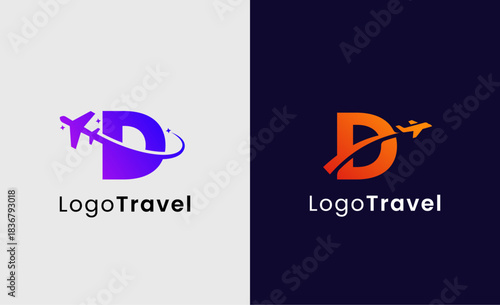 Collection Travel Logo Flight Airplane icon and Letter D, Travel agency illustration modern and minimalist concept.