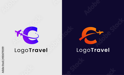 Collection Travel Logo Flight Airplane icon and Letter C, Travel agency illustration modern and minimalist concept.