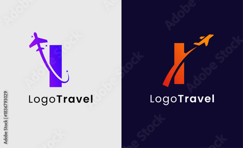 Collection Travel Logo Flight Airplane icon and Letter I, Travel agency illustration modern and minimalist concept.