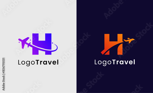 Collection Travel Logo Flight Airplane icon and Letter H, Travel agency illustration modern and minimalist concept.