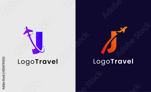 Collection Travel Logo Flight Airplane icon and Letter J, Travel agency illustration modern and minimalist concept.