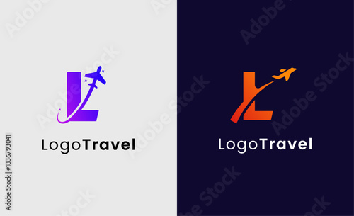 Collection Travel Logo Flight Airplane icon and Letter L, Travel agency illustration modern and minimalist concept.
