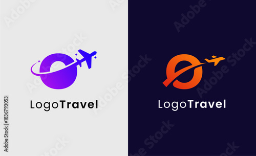 Collection Travel Logo Flight Airplane icon and Letter O, Travel agency illustration modern and minimalist concept.