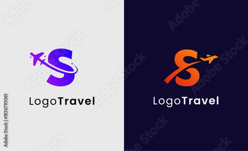 Collection Travel Logo Flight Airplane icon and Letter S, Travel agency illustration modern and minimalist concept.