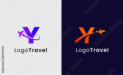 Collection Travel Logo Flight Airplane icon and Letter Y, Travel agency illustration modern and minimalist concept.