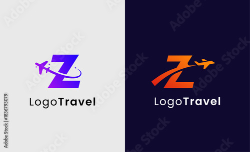Collection Travel Logo Flight Airplane icon and Letter Z, Travel agency illustration modern and minimalist concept.