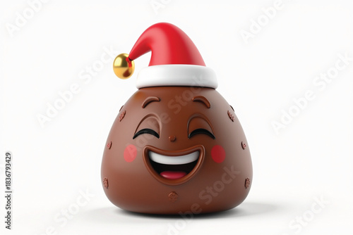 Happy Smiling Chocolate Christmas Egg Mascot with Santa Hat