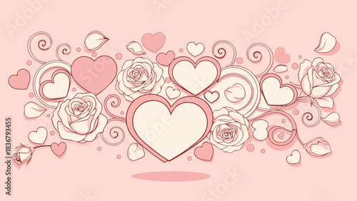 Bright floral Hearts paper Valentines day art background wallpaper for Love gift package