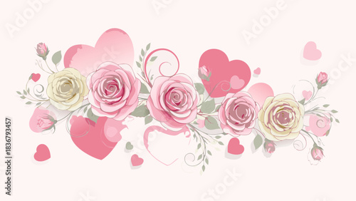 Bright floral Hearts paper Valentines day art background wallpaper for Love gift package