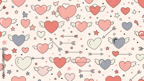 Bright floral Hearts paper Valentines day art background wallpaper for Love gift package