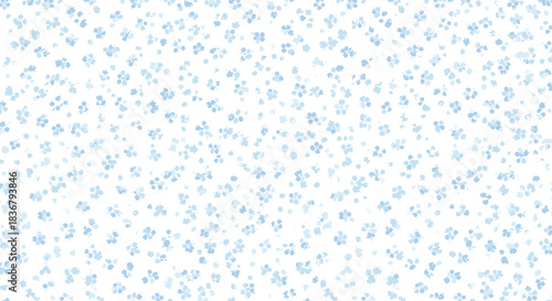 A delicate and subtle seamless pattern featuring small, light blue watercolor flowers scattered across a clean white background.