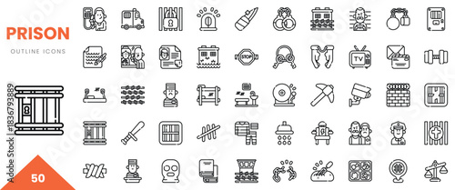 A collection of outline icons representing various prison-related themes and elements.