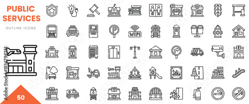 An array of public services outline icons showcasing various community amenities and support.