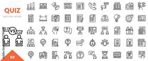 Variety of outline icons depicting quiz-related concepts in a minimalistic design.