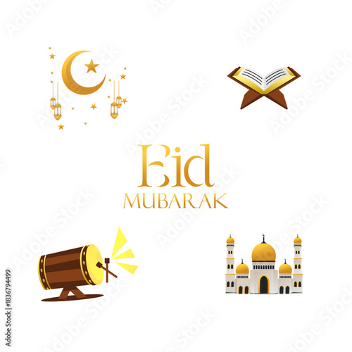 islamic icons set of vector design