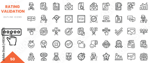 A collection of diverse outline icons representing rating and validation concepts.