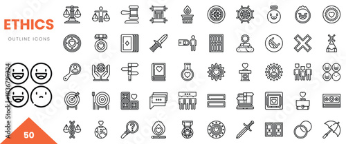 A collection of diverse outline icons representing ethical concepts and values.