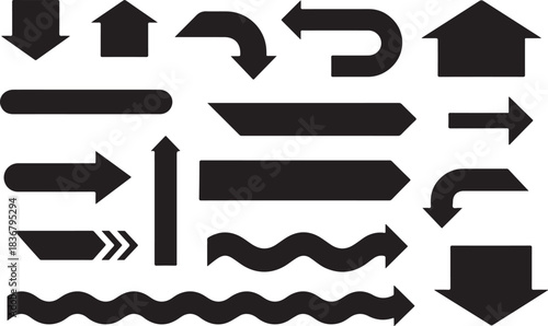  black arrow icons, black direction symbol, dotted pointer, curved and straight arrow with fade effect. Navigation  dot gradient border, stripe with arrowhead vector set black and white