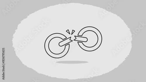 Outline icon of a broken chain link, symbolizing a disconnected internet connection, web error, or link failure and disconnection.