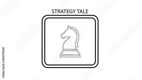 Chess Knight Strategy Tale Icon. Simple line art illustration of a knight piece in a rounded frame, symbolizing business tactics and thinking.
