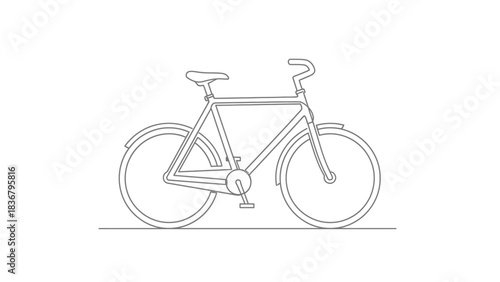 Minimalist line art illustration of a classic bicycle, an eco-friendly mode of transport and recreation, simple vector drawing.