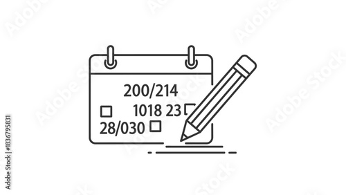 Calendar with checklist and pencil line icon. Planning, scheduling, task management, event organization, project deadline, to-do list concept.