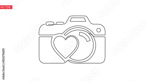 Photography Love Icon Vector. Digital Camera with Heart Symbolizing Passion for Photos, Memories, and Creative Art.