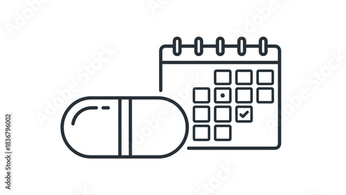 Medicine Dosing Schedule Icon: Pill and Calendar for Daily Prescription, Health Treatment, and Appointment Reminder
