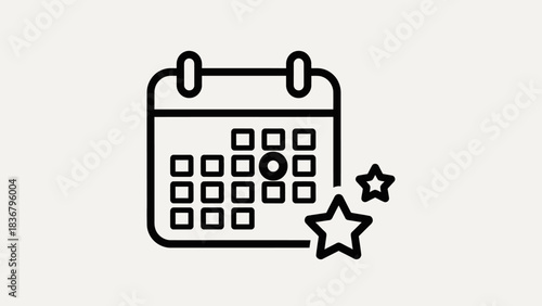 Calendar icon with highlighted date and stars, representing an important event, special occasion, or scheduled task