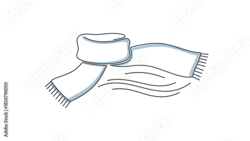Simple white winter scarf blowing in the wind flat icon illustration. Cold weather fashion accessory. Warm clothing vector.