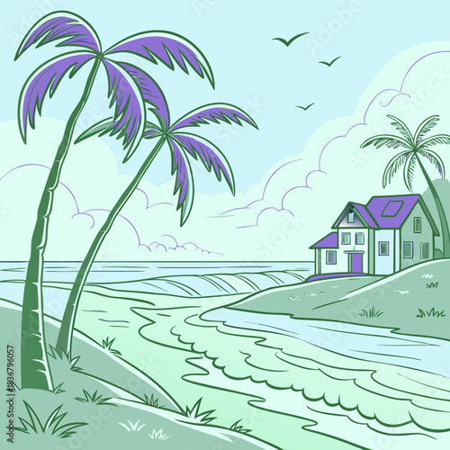 tropical island with palm trees