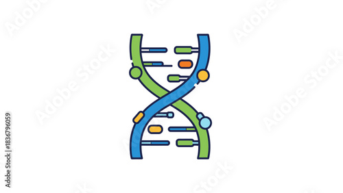 Colorful DNA double helix structure icon for genetics, biology, science research, medical education and biotechnology