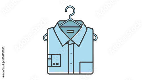 Folded Light Blue Dress Shirt on Hanger Icon. Clean Apparel, Laundry Service, Wardrobe, Fashion and Clothing Graphic.
