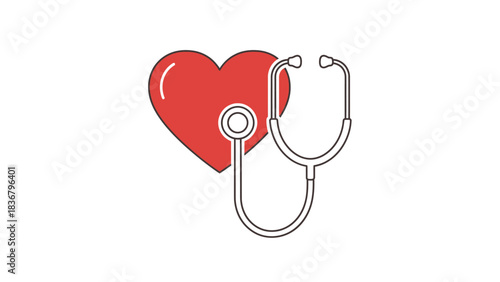 Medical Stethoscope and Red Heart Icon. Healthcare, Cardiology, and Wellness Symbol for Health Checkup and Prevention.
