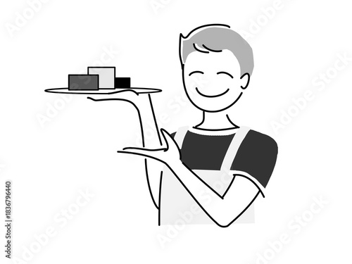 商品の紹介をする男性の店員さん