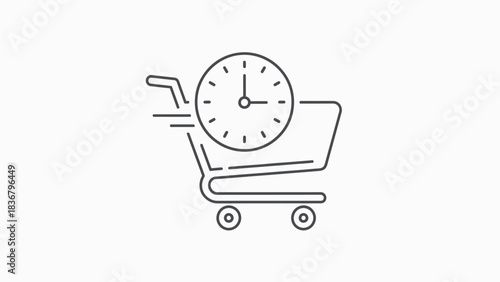 Fast delivery shopping cart line icon. Quick shipping service. Express e-commerce and timely online order fulfillment concept.