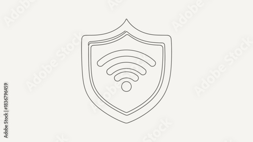 WiFi Security Shield Icon Outline. Wireless Network Protection, Internet Safety, Data Privacy, and Digital Security Concept.