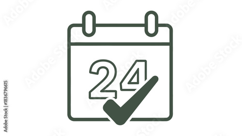 Calendar icon with checkmark for daily confirmation, 24/7 service, event scheduling, and appointment planning.
