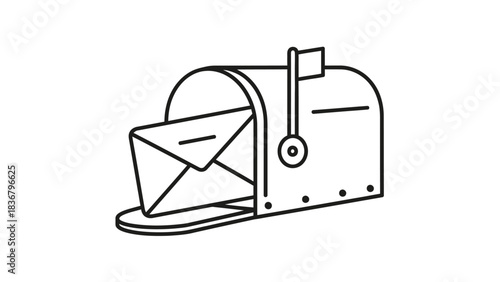Outline icon of a traditional mailbox with an envelope inside, symbolizing mail delivery, communication, and postal services.